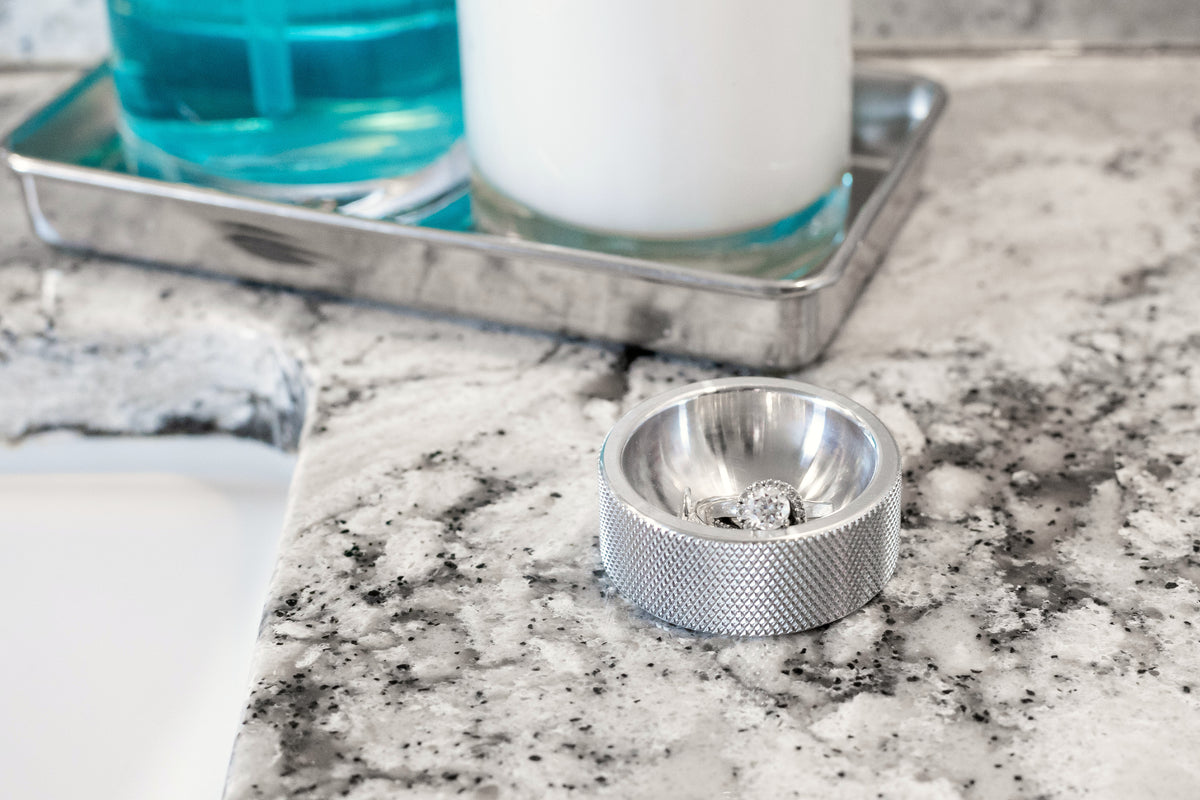 Solid aluminum 2 inch ring dish with knurled edge