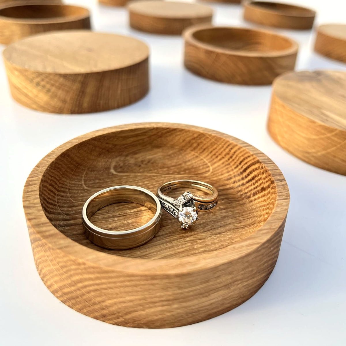 Solid oak 3 inch round ring tray